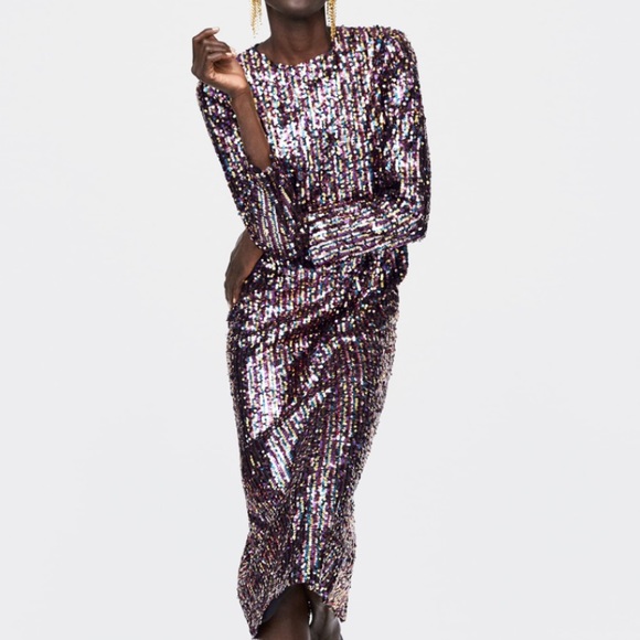 Multicolored midi sequin long sleeve dress - Picture 5 of 7